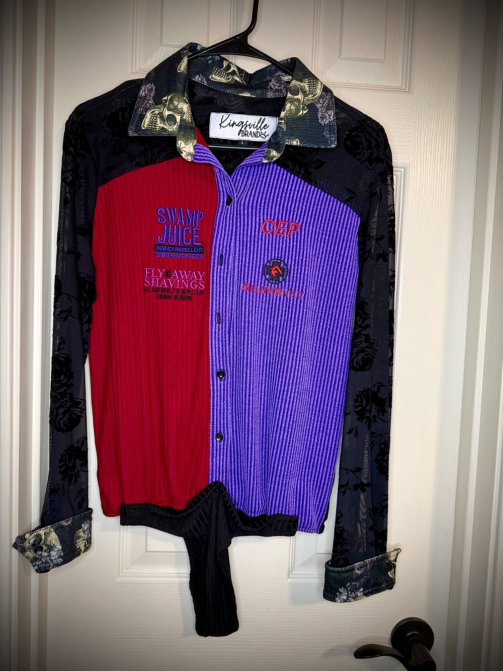 CUSTOM Kingsville Brands Skull Colorblock Button-Front Shirt - Red & Purple